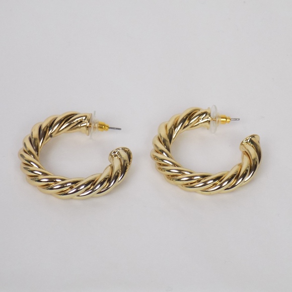 chunky gold twist hoop statement earrings - Picture 2 of 5